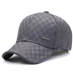 Deep grey winter baseball cap with textured checkerboard weave and metal plate detail