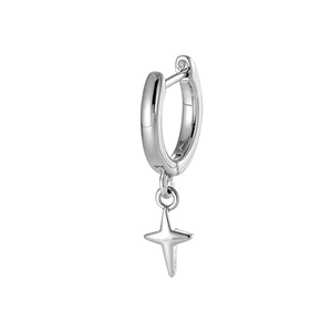 Sleek silver stainless steel hoop earring with a polished star pendant on white background