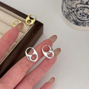 Minimalist geometric double hollow hoop earrings in silver and golden finish