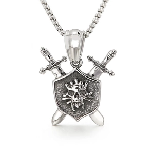 Herren Edelstahl Totenkopf Schild Anhänger Halskette Gothic Punk Vintage Flügel Schmuck