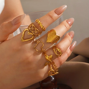 Herz Ring Edelstahl 18K Vergoldet Verstellbarer Offener Ring Mode Ins Stil Minimalistischer Schmuck Für Damen