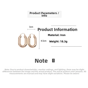 Product dimensions of minimalist rose gold oval hoop earrings with size measurements