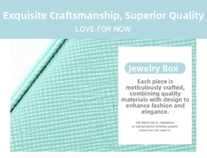 Detail of mint green PU leather jewelry box showing fine lychee grain and stitching