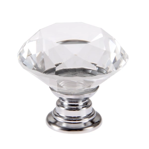 Diamond cut crystal cabinet knob with polished silver base for drawers and wardrobes