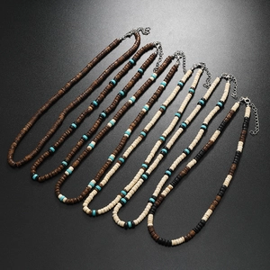 Bohemian style coconut husk and turquoise beaded necklace set for men surfing vacation