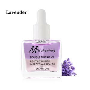Vue détaillée de l'huile cuticule bicolore à la lavande en flacon 15ml pour les ongles