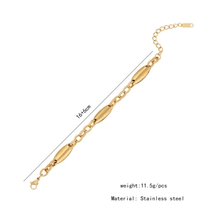 Detailed view of a gold-tone stainless steel pig nose chain bracelet with size specs
