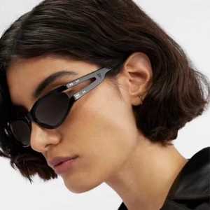 Women Fashion Oval Cat Eye Sunglasses PC Frame Hollow Out Temples UV400 Protection Outdoor Trendy Shades