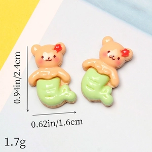 Detailed macro view showing a 2.4cm cute bear mermaid resin DIY accessory dimensions