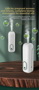 Detail view of white capsule fragrance diffuser with Type-C port on wood surface