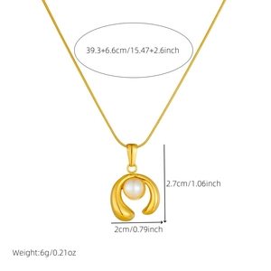 Minimalist gold stainless steel necklace with pearl pendant and serpent chain detail