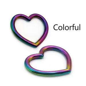 Rainbow iridescent heart-shaped metal rings for DIY jewelry making and accessories
