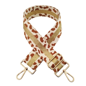 Tracolla jacquard da 5 cm per borsa con stampa leopardata e filo d'oro decorato