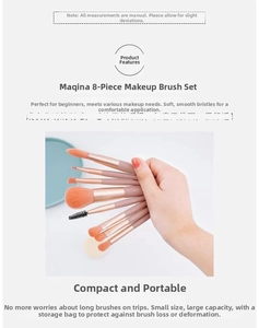 Details zum 8-teiligen lila Make-up-Pinsel-Set mit weichen orange-braunen Borsten und Gold