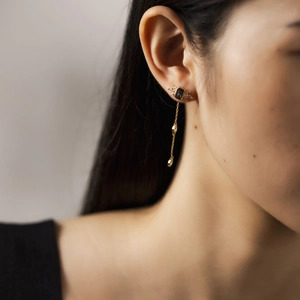 Elegant S925 silver gold-plated drop earrings with blue gemstones and long chain tassels