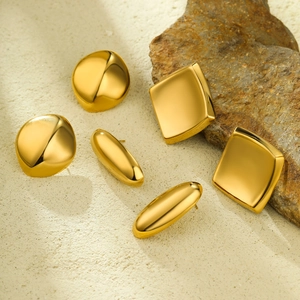 Geometric Stud Earrings 18K Gold Plated Stainless Steel High Polish Minimalist Ins Style Smooth Jewelry For Women
