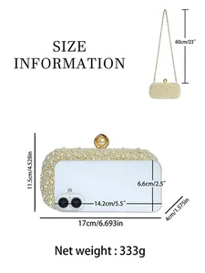 Elegante borsa da sera con perle, tracolla a catena e tabella delle taglie dettagliata