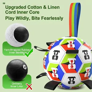 Interactive dog soccer ball toy with grab tabs and upgraded rubber inner bladder core