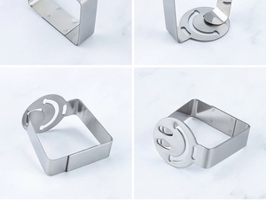 Detail showing creative leaf-shaped stainless steel tablecloth clips from multiple angles