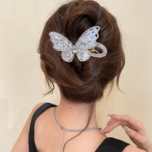 Sparkling gold butterfly hair claw clip with clear zircons for elegant women hairstyles