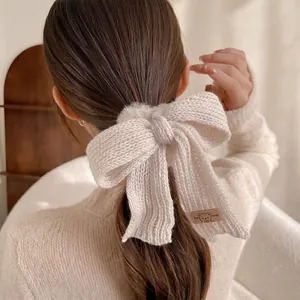 Knitted Bow Scrunchie Plush Large Hair Tie Korean Sweet Autumn Winter Elastic Ponytail Holder For Women