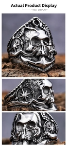 Macro detail of nautical skull and octopus anchor engraving on vintage steel ring