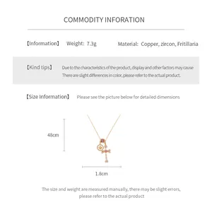 Size chart for 18k gold cross necklace with zircon showing length 48cm and weight 7.3g