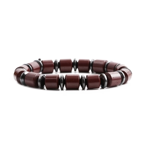Bracciale minimalista con perline cilindriche marrone-rosso e distanziali in ematite grigio scuro
