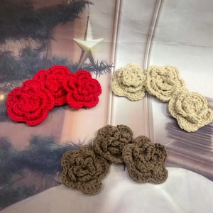 Set of nine 7cm handmade crochet roses in red, beige, and brown yarn for DIY craft accessories
