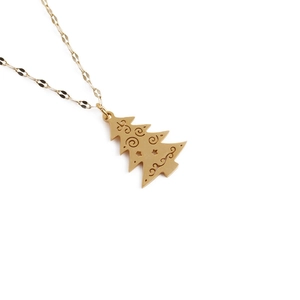 Collier élégant en acier inoxydable doré avec pendentif sapin de Noël découpé au laser