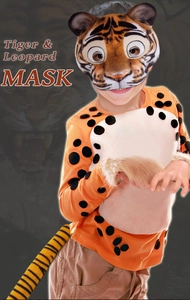 Kids tiger and leopard costume set including EVA animal mask and jumpsuit for party