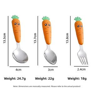 Detailed size and weight chart for stainless steel carrot children cutlery set