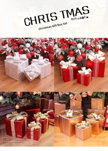 Dettaglio di scatole regalo di Natale con nastri e motivi a righe per decorazioni festive
