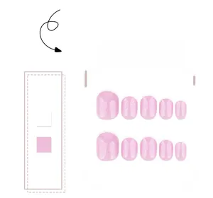 Detail of light pink glitter press-on nails with shiny shimmer and oval shape design