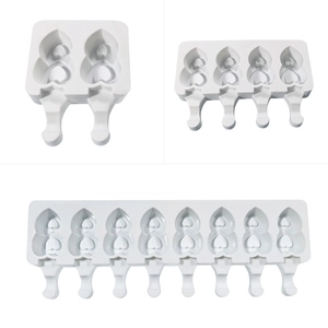 DIY heart shaped silicone ice cream molds with 2, 4, and 8 cavity options for popsicles