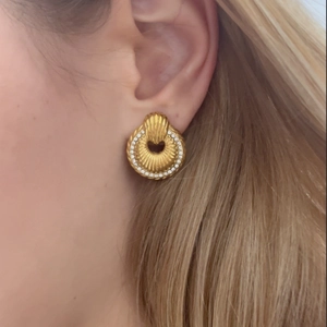 Luxurious 18k gold plated stainless steel fan earrings with sparkling zircon accents