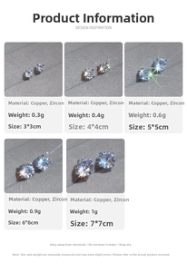 Detailed comparison of five sizes of round cubic zirconia studs from 3mm to 7mm