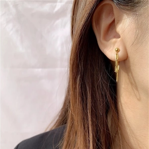 Titanium steel tassel drop earrings in gold finish featuring layered geometric chain design