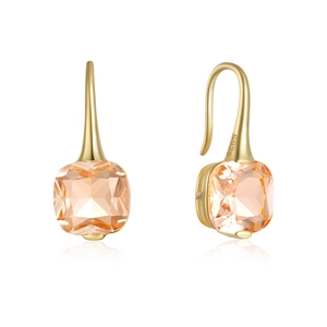 Macro shot of S925 sterling silver stamp and champagne square gemstone on the earrings