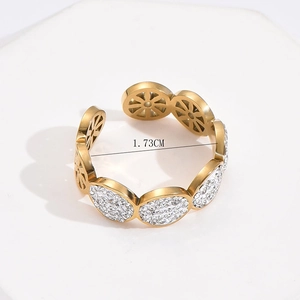 Elegant gold hollow ring with sparkling rhinestones and adjustable open band design
