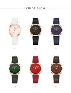 Collection of six fashionable square women's quartz watches with leather straps in varied colors