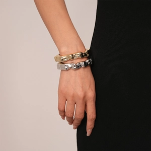 Minimalist irregular lava texture cuff bracelet in gold and silver finish for women