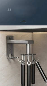 Detail of 360-degree rotating 6-hook kitchen rack for utensils and spatulas