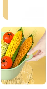 Close-up of double-layer drain basket with side handles for washing fruits and vegetables