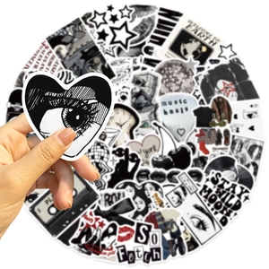 50 pieces of waterproof Y2K punk style black and white graffiti stickers for luggage