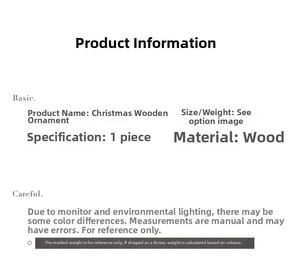 Detaillierte Spezifikationen für Weihnachts-Holzdekoration mit Material- und Größenangaben