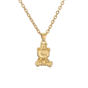 Collana dorata punk con ciondolo a forma di orsetto 3D e corona per uomo e donna