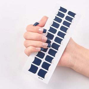 Detail showing dark blue French style nail stickers with rhinestones model SS-014