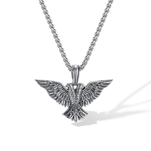 Silver stainless steel double-headed eagle pendant necklace with box chain for men