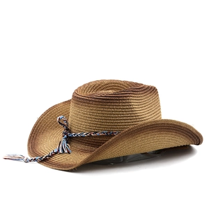 Macro detail of breathable straw weave and tricolor braided rope on cowboy sun hat